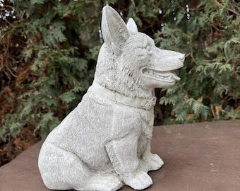 11.5&quot; Pembroke Welsh Corgi Garden Statue - Concrete Memorial Pet Loss Gift, Hand-Poured Dog Sculpture, Outdoor Yard Decor, Dog Lover Present