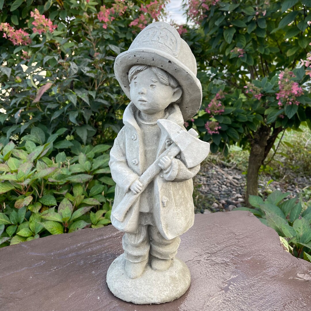 Concrete Fireman Garden Statue Outdoor 18 Yard Etsy
