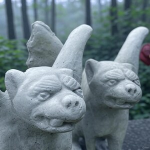 13&quot; Pair Of Concrete Gargoyle Statues - Winged Garden Guardian Set - Outdoor Halloween Decor Gift