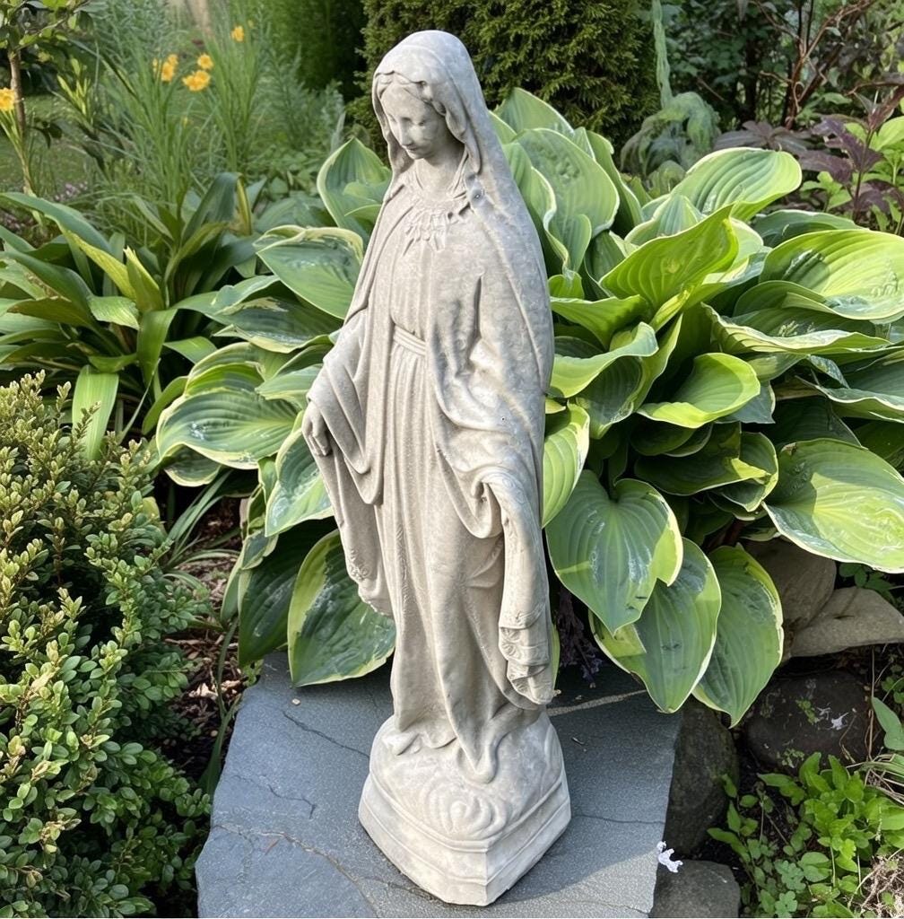 24 Inch Virgin Mary Concrete Garden Statue Catholic Religious Outdoor ...