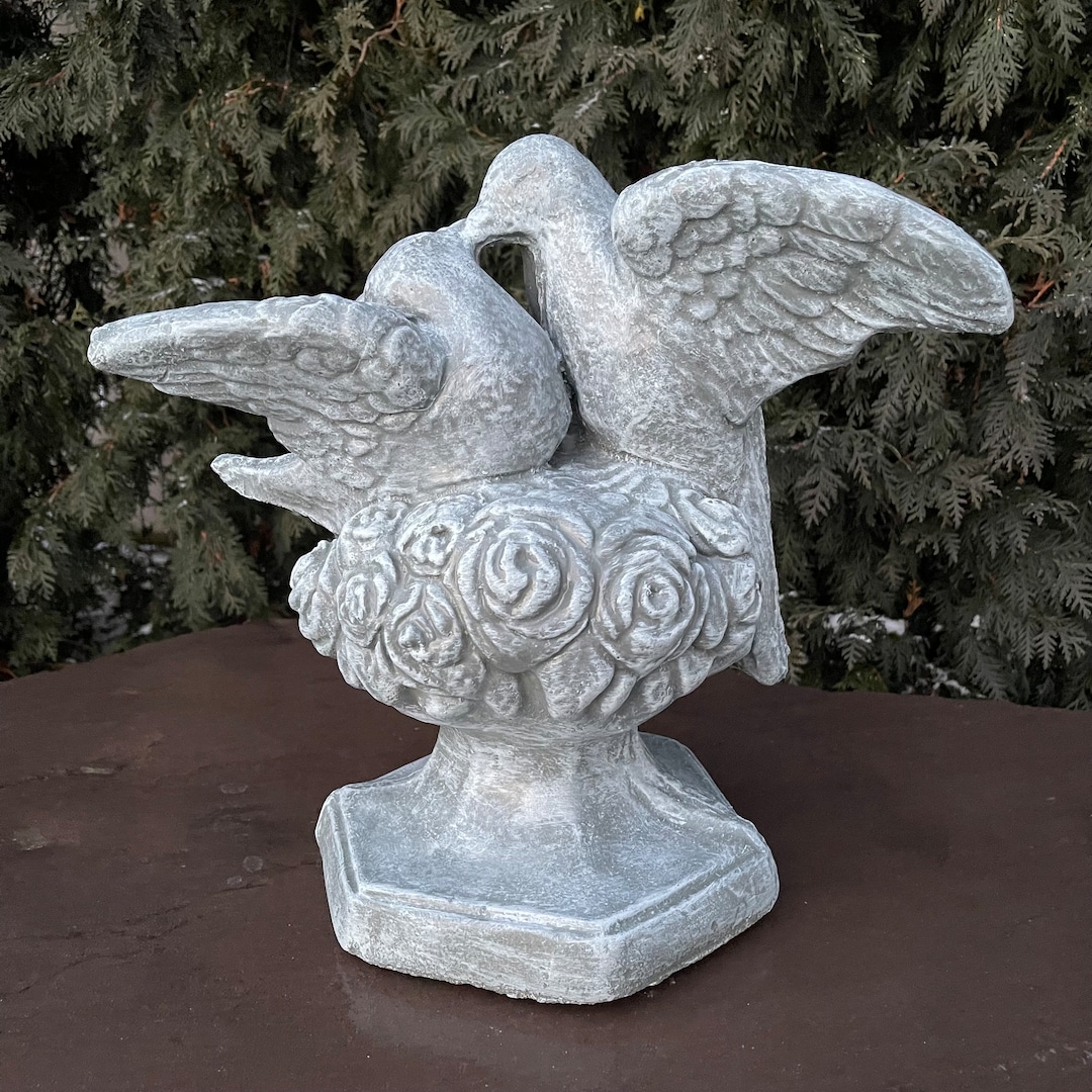 Concrete Bird Garden Statue 14 Tall Large Outdoor Painted Cement Dove