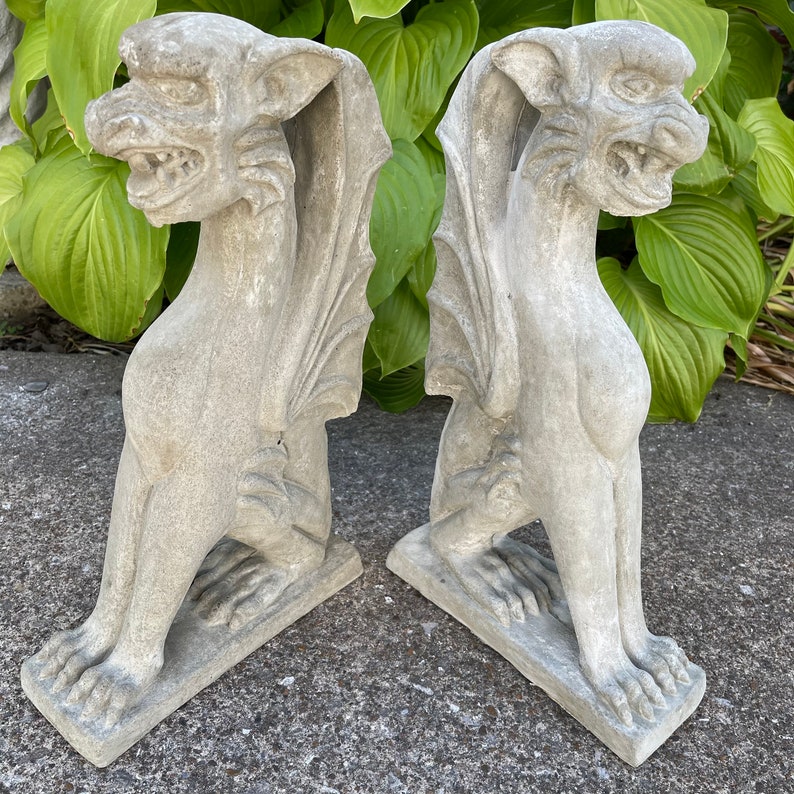 Concrete Gargoyle Statues Large Stone Outdoor Garden Statuary Etsy
