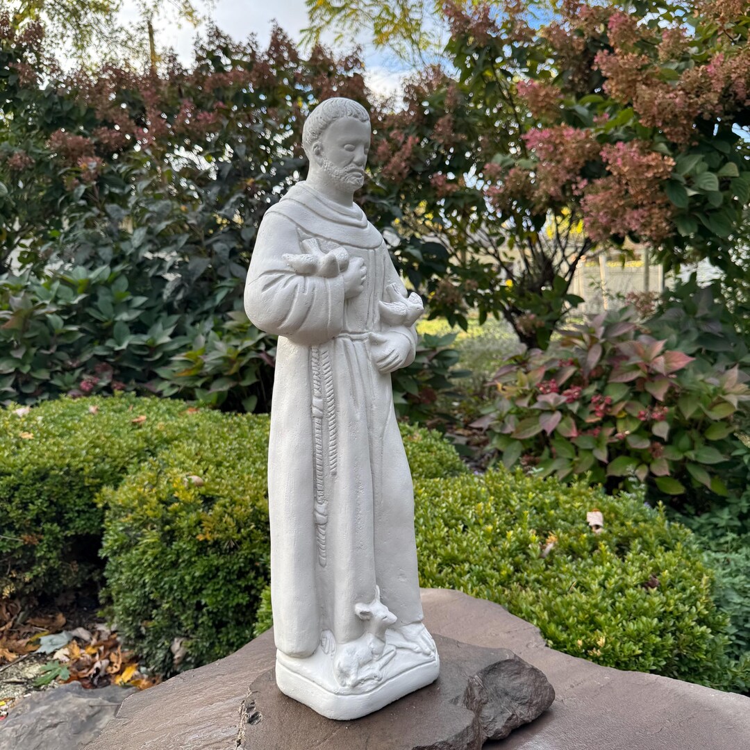 Large St Francis Assisi Religious Statue 24 Inch Concrete Garden ...