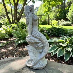 Concrete Mermaid Sculpture 15 Inch Coastal Garden Statue Decor Ocean Themed Yard Art Lawn Ornament Gift
