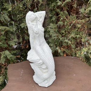 Nautical Coastal Art: 19.5&quot; Painted Concrete Mermaid Garden Statue