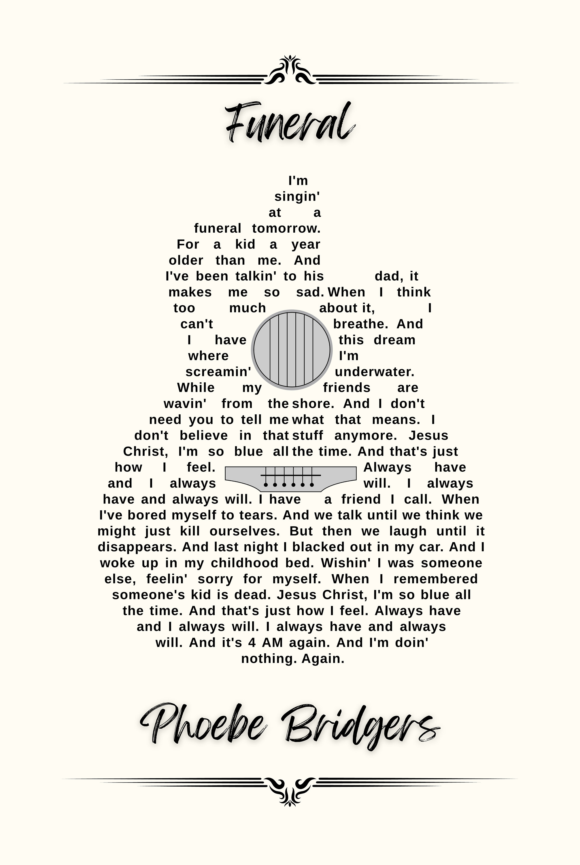 Funeral Phoebe Bridgers, Phoebe Bridgers Lyrics, Phoebe Bridgers Poster, Music Wall Art, Phoebe