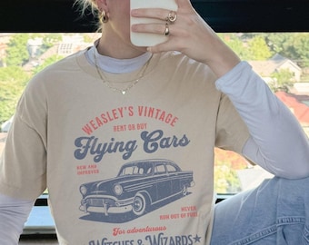 Weasley's Flying Car Bookish Shirt, Vintage Weasley Shirt, Book Merch Bookish Aesthetic HP Tshirt, Universal Book Lover Gift