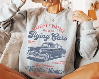 Weasley's Flying Car Bookish Sweatshirt, Vintage Weasley Sweatshirt, Book Merch Bookish Aesthetic HP Crewneck, Universal Book Lover Gift