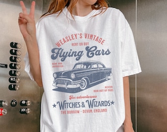 Weasley's Flying Car Comfort Colors Bookish Shirt, Vintage Weasley Shirt, Book Merch Bookish Aesthetic HP Tshirt, Universal Book Lover Gift