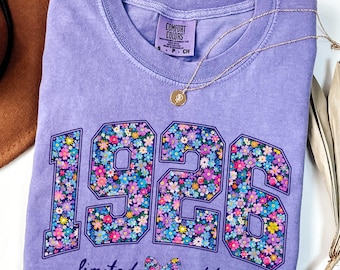 Comfort Colors Floral 1926 Shirt, 100 Years Old Birthday Present, 100th Birthday Gift For Grandma, Great Grandma Tshirt, Limited Edition Mom