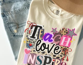 Comfort Colors Teach Love Inspire Teacher Shirt, Leopard Teacher Appreciation Gift