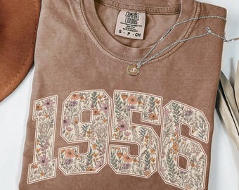 Comfort Colors Floral 1956 Shirt, 70 Years Old Birthday Present, 70th Birthday Gift For Women, Birthday Party Tshirt, Born in 1956 Tee
