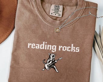 Comfort Colors Reading Rocks Teacher Shirt, Teacher Appreciation Gift, Cat Rock Reading Teacher, Book Lover Librarian Tshirt