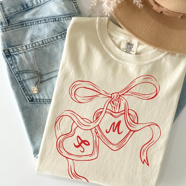 Comfort Colors Custom Couples Initial Locket shirt, Custom Valentine's Day Couple Gift, Couple Names shirt, Custom Matching Couple shirt