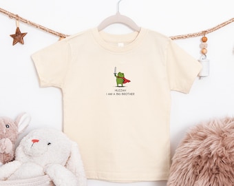 Huzzah I'm a Big Brother Toddler Shirt - Boys Frog T-Shirt - Big Brother Announcement Tee - New Big Brother Tee