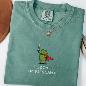 Comfort Colors Funny Frog Pregnancy Announcement Shirt, Mom to Be Shirt, Pregnancy Reveal Tee, Frog Humor Shirt, Future Mom Gift Light Green