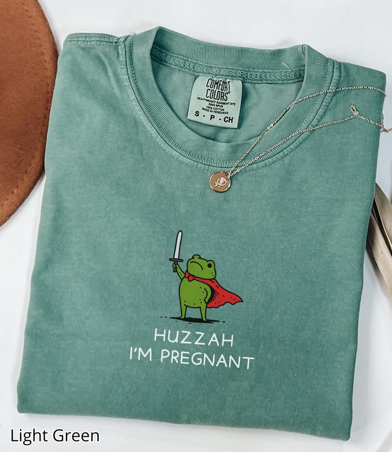 Comfort Colors Funny Frog Pregnancy Announcement Shirt, Mom to Be Shirt, Pregnancy Reveal Tee, Frog Humor Shirt, Future Mom Gift Light Green