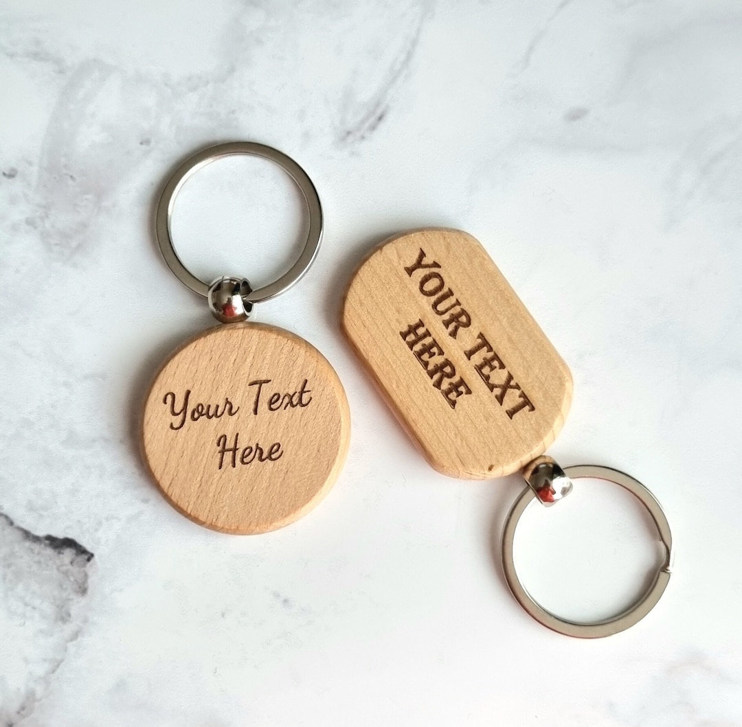 Personalised Wooden Keyring, Laser Engraving Key Chain, Logo Keyring Gift, Custom Company Logo