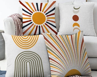 ISANOU Juego De 4 Fundas De Almohada Abstractas Minimalistas, Modernas Geométricas De Mediados De Siglo, Decoración