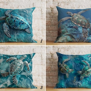 Funda de almohada con diseño de tortuga marina, funda de cojín con temática oceánica, funda de cojín con diseño de tortuga marina, funda de almohada con diseño de casa de playa, regalo para amantes de las tortugas.