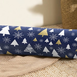 Christmas Forest Bolster Pillow, Gold and White Trees Bolster Cushion, Snowflake Cylindrical Pillow, Winter Theme Neckroll Pillow, Xmas Gift