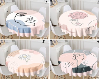 Round Tablecloth: Modern Abstract Woman Face - Boho Kitchen Decor