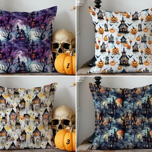 Eerie Mansion Pillow Cover, Creepy Haunted House Cushion Cover Set, Dark Gothic Halloween Pillow Case, Spooky Home Decor, Witchy Decor