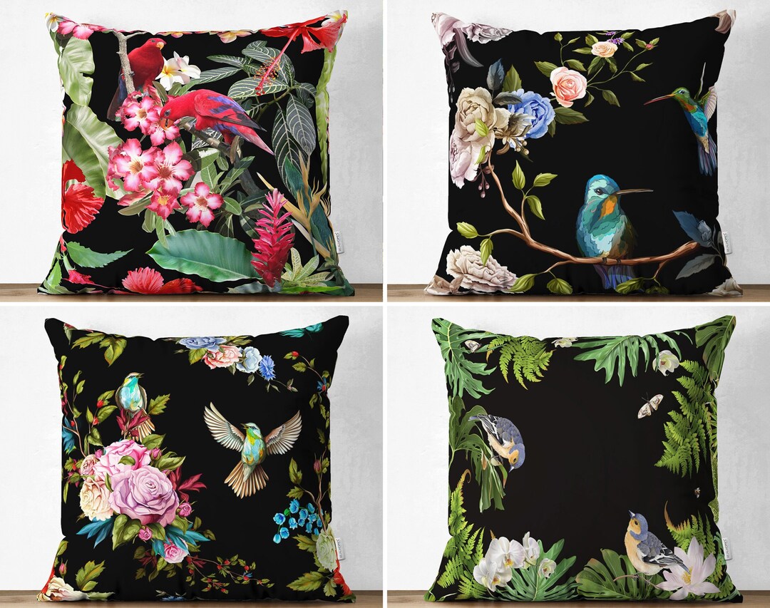 Red Bird Pillow Covers, Tropical Plants Pillowcases, Pigeon Cushion