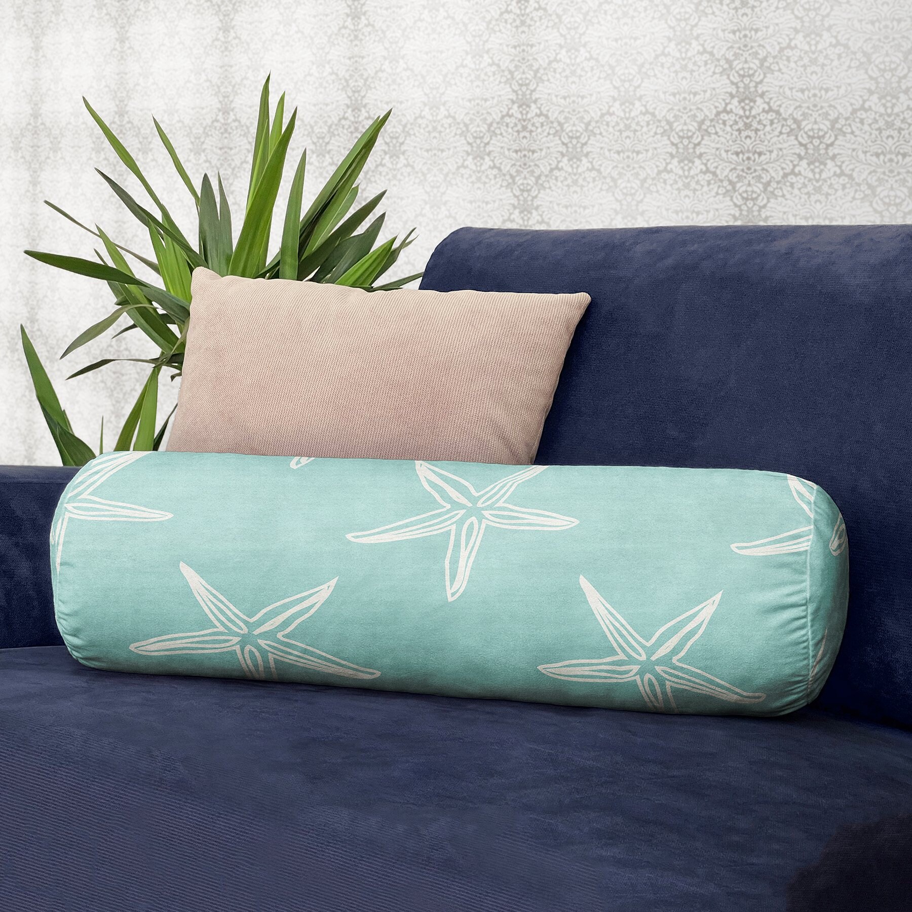 Nautical Bolster Pillow, Oyster Bolster Cushion, Starfish Bolster