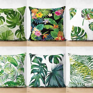Green Plant Pillow Cover, Tropical Leaves Sofa Cushion Case, Chic Pineapple Pillow Top, Rainforest Cushion Cover, Botanical Home Decor