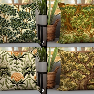 Botanical Throw Pillow Cover - William Morris Green Forest Design