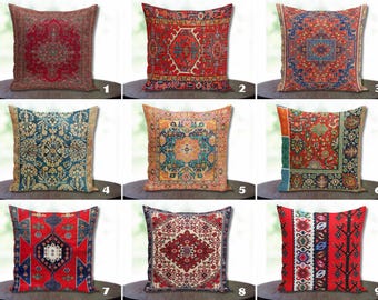Turkish Rug Pillow Cover - Kilim Pattern, Bohemian Home Decor