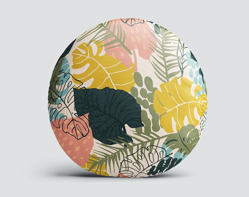 Boho Round Pillow, Abstract Leaves Pattern (Indoor and Outdoor Use) image 6