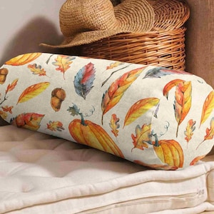 Harvest Blessings Bolster Pillow, Pumpkin Cylindrical Pillow, Thanksgiving Bolster Cushion, Long Bolster Pillow, Farmhouse Kitchen Decor