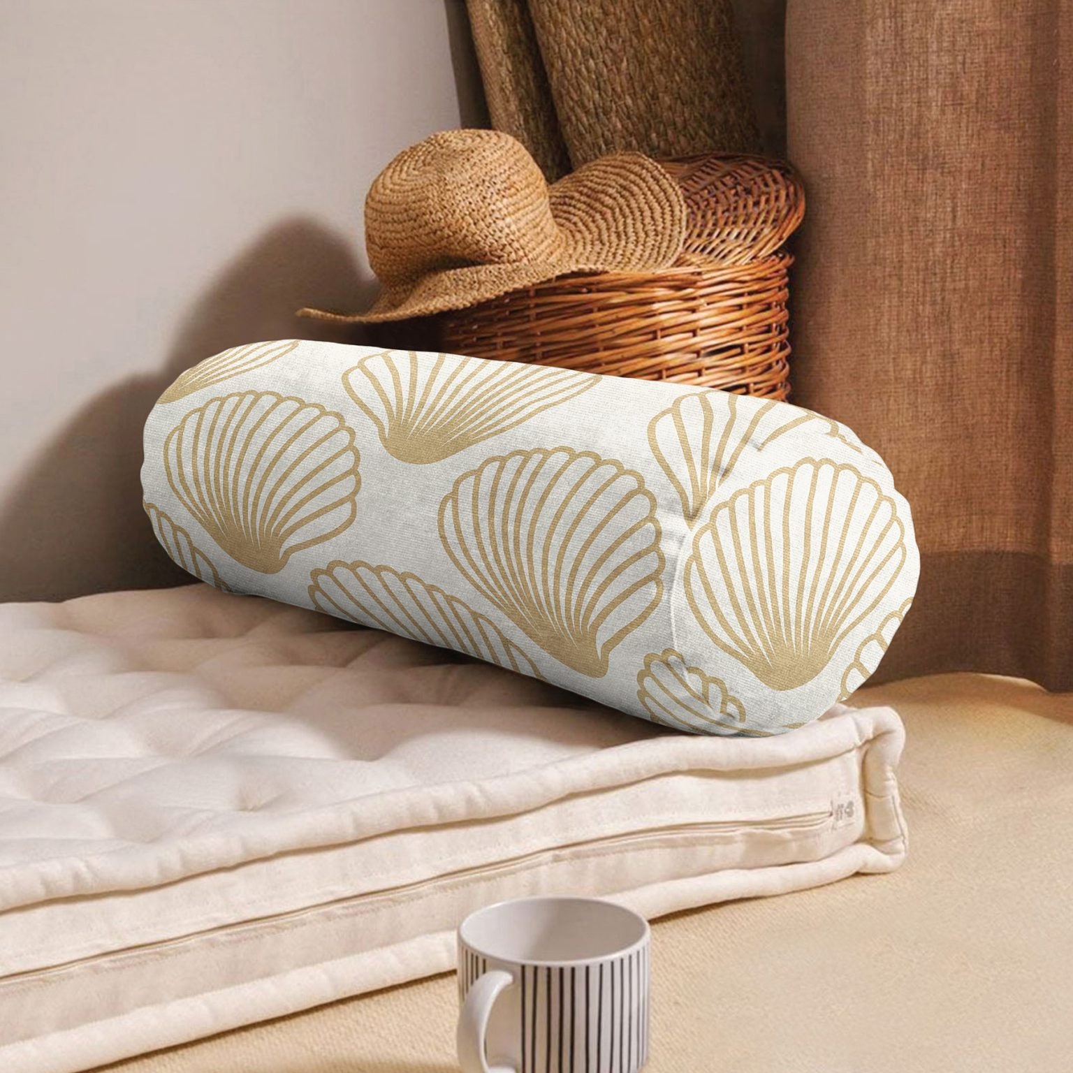 Nautical Bolster Pillow Gold Oyster Bolster Cushion Starfish Etsy UK