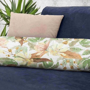 Leaf Bolster Pillow, Dry Leaves Cylindrical Pillow, Green & Brown Bolster Cushion, Autumn Long Bolster Pillows, Thanksgiving Party Decor