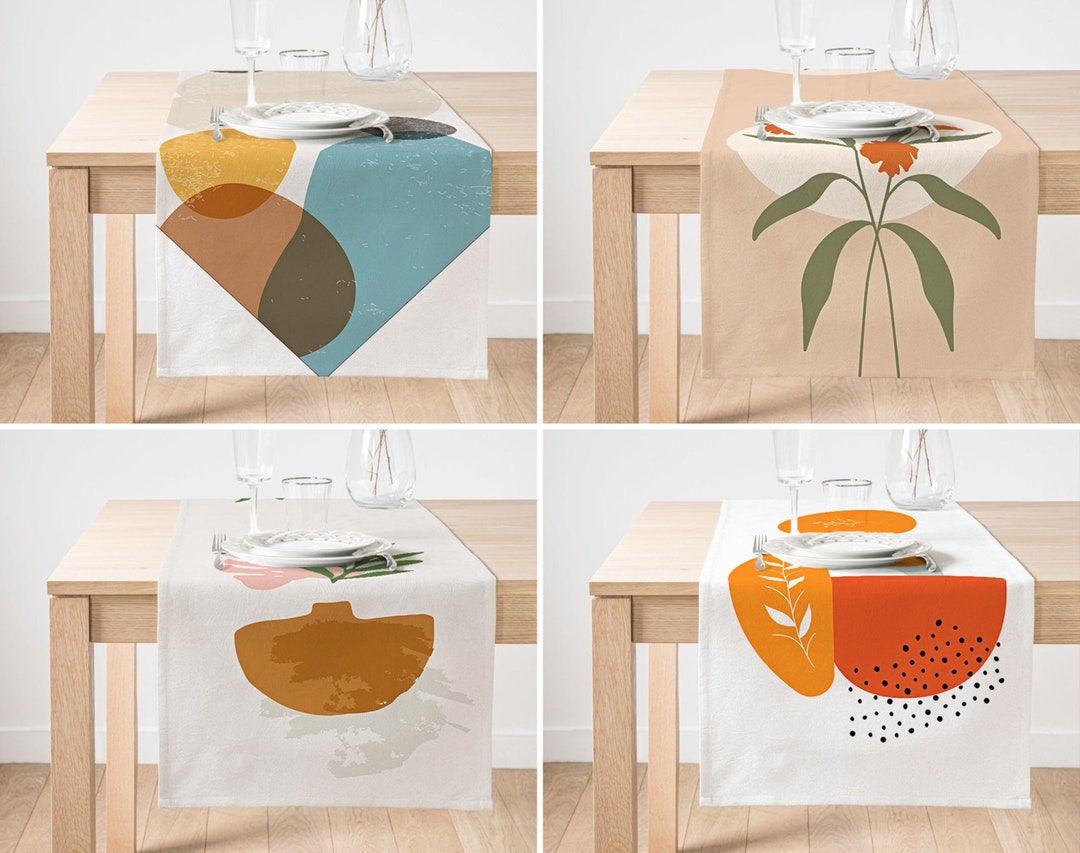 Soft Colorful Onedraw Floral Pattern Table Runner, Oval Pattern Runner ...