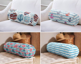 Nautical Bolster Pillow, Colorful Anchor Bolster Cushion, Ship Wheel Bolster Pillow Cover, Sail Boat Neckroll Pillow, Stripe Bolster Pillow