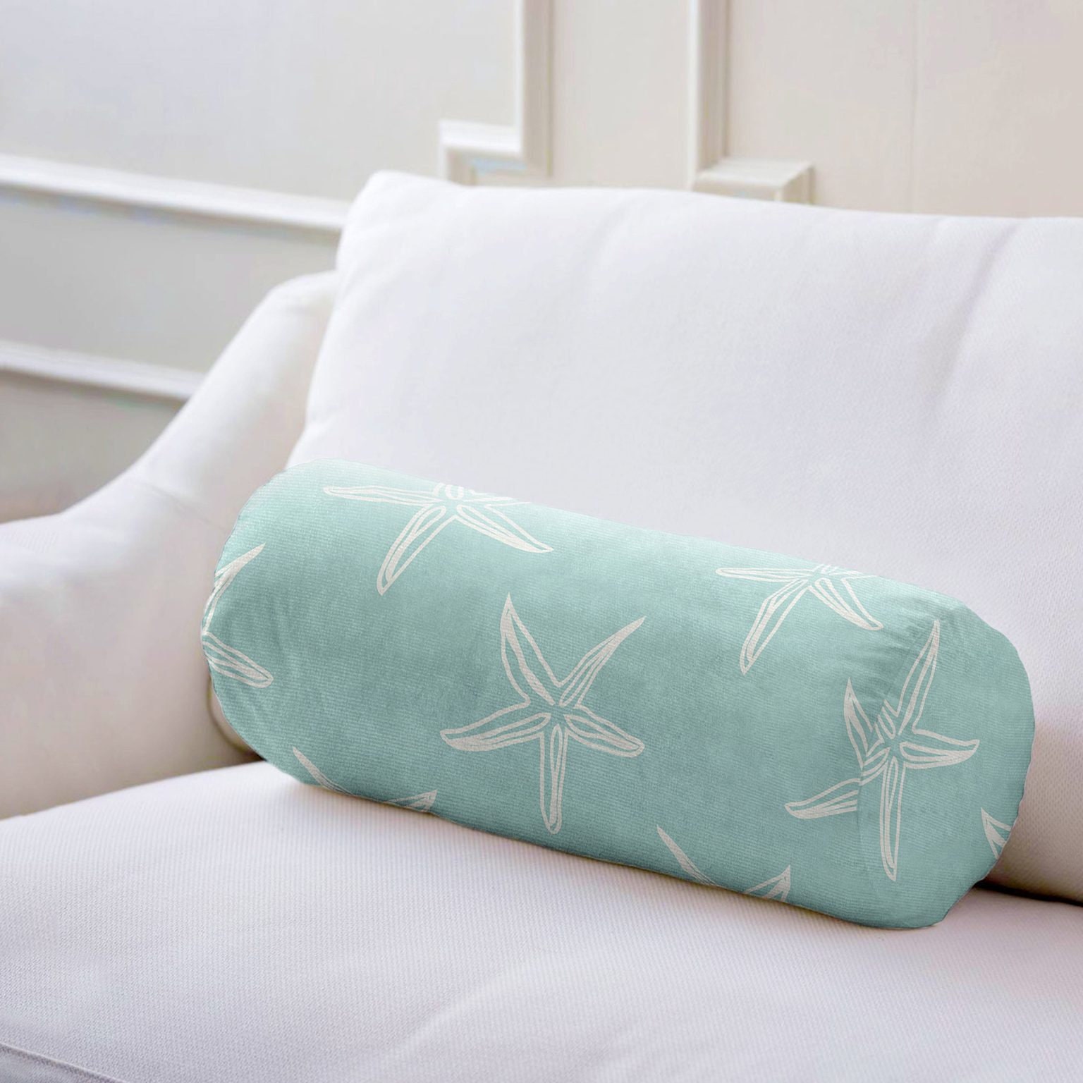 Nautical Bolster Pillow, Oyster Bolster Cushion, Starfish Bolster