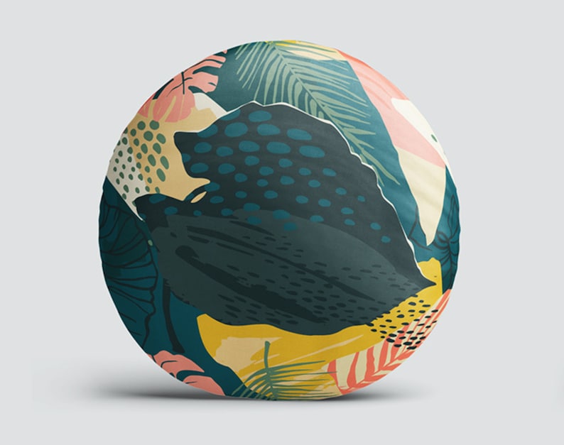Boho Round Pillow, Abstract Leaves Pattern (Indoor and Outdoor Use) image 3