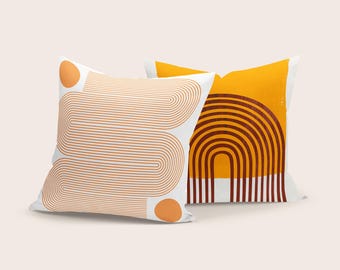 Decorative Cushion Cover: Mid Century Modern - Orange and Beige Accent