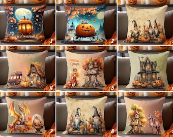 Halloween Throw Pillow Cover - Pumpkin, Dragon & Cozy Fall Vibes