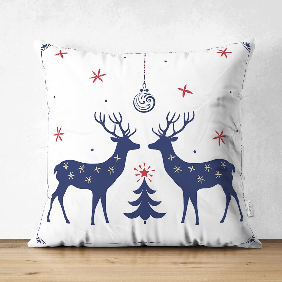 ネイビーブルーのクリスマスクッションカバー、クリスマストナカイ