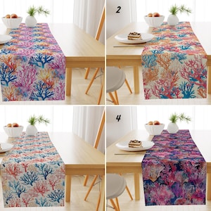 Camino de mesa con corales coloridos, mantel con temática oceánica, mantel con musgo, mantel marino, decoración costera para la mesa de la cocina, regalo para el hogar