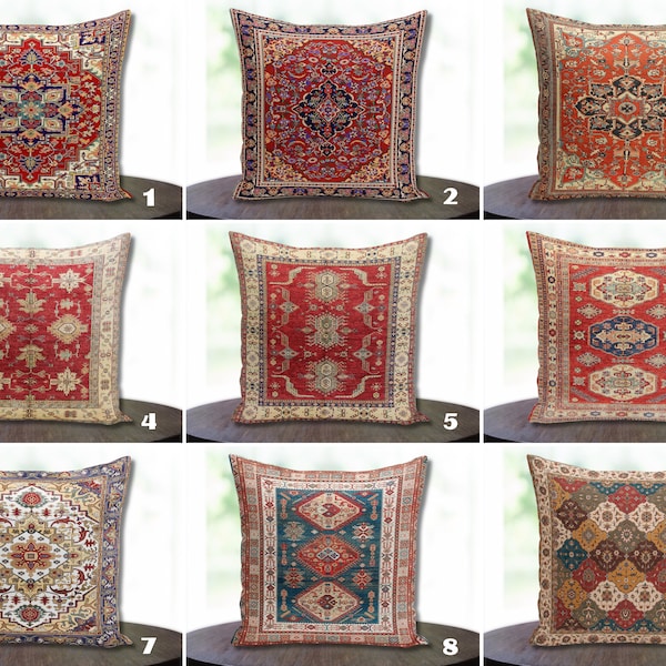 Turkish Rug Motif Pillow Cover, Anatolian Pattern Cushion Cover, Vintage Style Throw Pillow Top, Rustic Cushion Cover, Rug Design Pillows