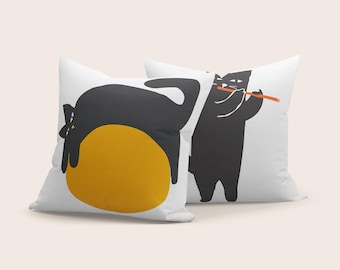 Kissenhülle: Musiker Katze Design - Moderne Schwarzweiß Kunst