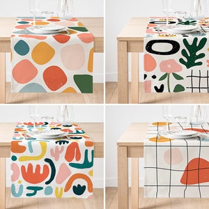 Bohemian Figures Decorative Table Runner, Boho Runner with Geometric Shapes Table Runner, Decorative Boho Design Table Runner