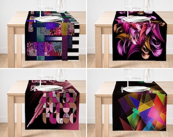 Decorative Table Runner: Multicolored Geometric Design - Modern Dining Decor