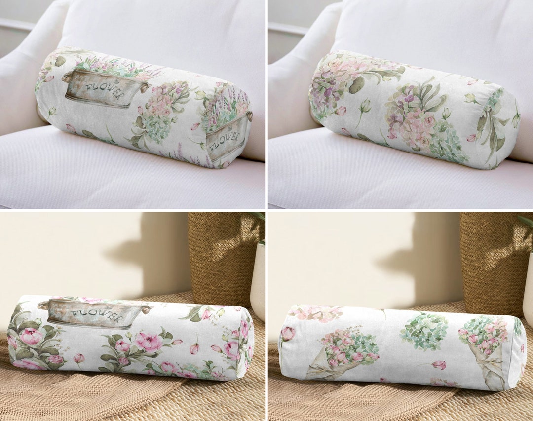 Floral Bolster Pillow Pink Flower Bolster Cushion Hydrangea Etsy
