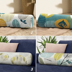 Abstract Leaf Bolster Pillow, Bolster Cushion with Stripes, Geometric Cylindrical Pillow, Modern Sofa Bolster Pillow, Dots Couch Pillows